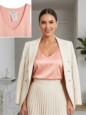 Ekouaer Satin V-Neck Tank Top Sleep Shirt Blush Pink NWT Size M